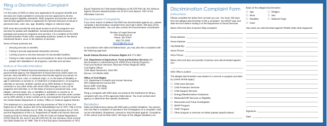 Form DSS06 Discrimination Complaint Form - South Dakota, Page 2