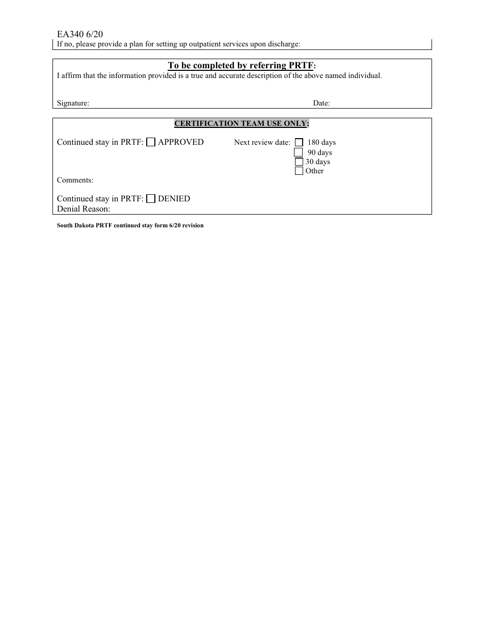 Form EA340 South Dakota Prtf Continued Stay Review Form - Psychiatric Services Under 21 - South Dakota, Page 4