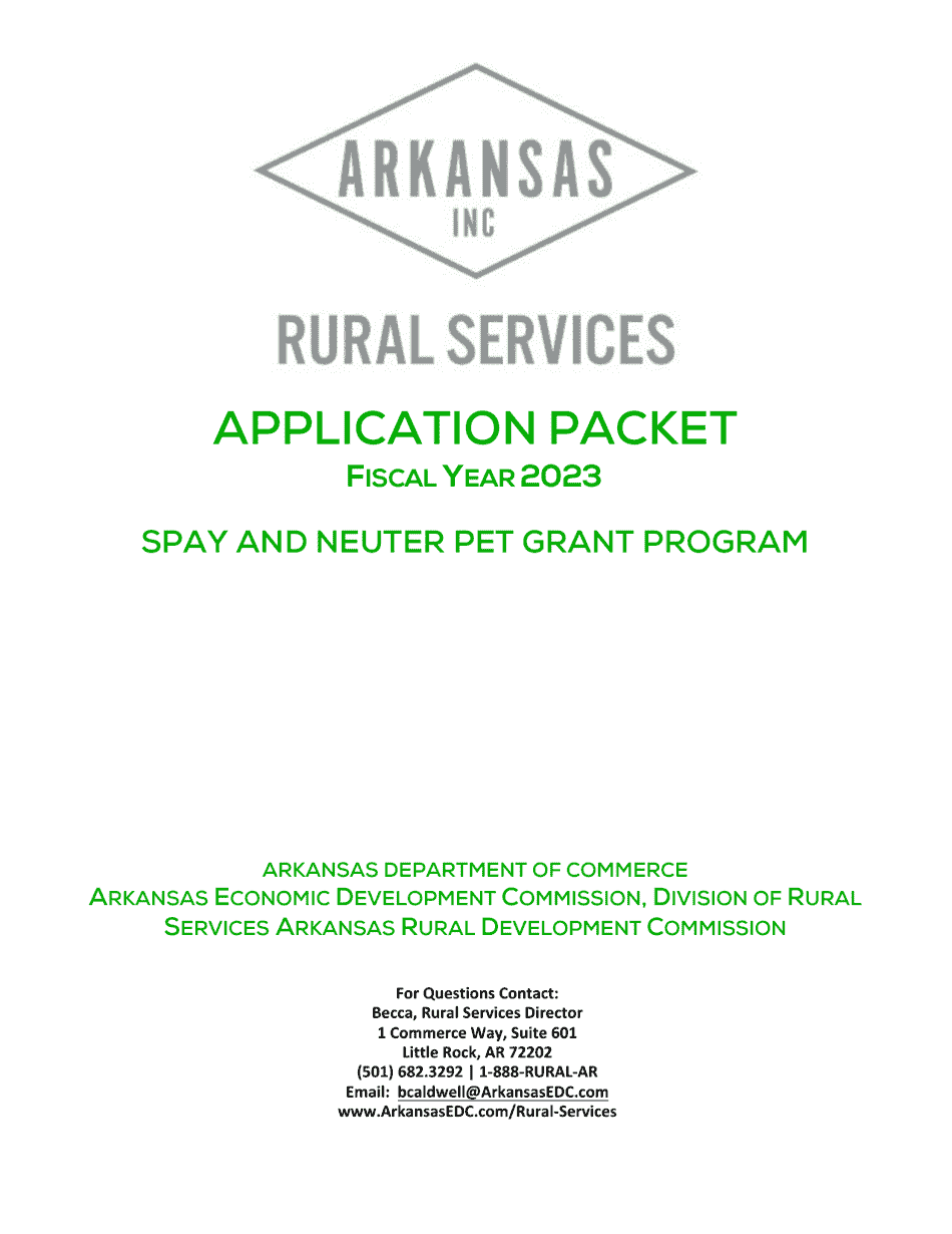 2023 Arkansas Spay and Neuter Pet Grant Program Application Fill Out