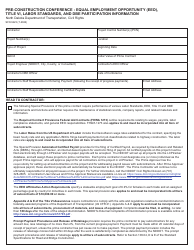 Document preview: Form SFN9423 Pre-construction Conference - Equal Employment Opportunity (EEO), Title VI, Labor Standards, and Dbe Participation Information - North Dakota