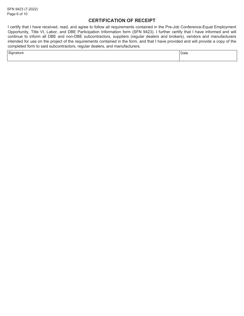 Form SFN9423 Pre-construction Conference - Equal Employment Opportunity (EEO), Title VI, Labor Standards, and Dbe Participation Information - North Dakota, Page 6