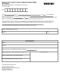 Document preview: Form SFN50439 Request for Cancellation of Minor's Driver Permit or License - North Dakota