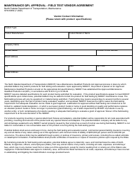 Form SFN59659 Maintenance Qpl Approval - Field Test Vendor Agreement - North Dakota