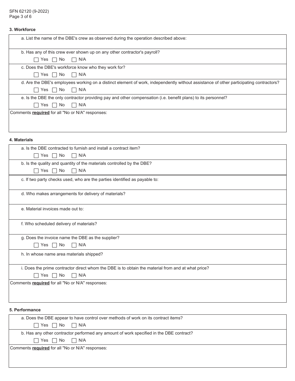 Form SFN62120 Dbe Performance - Commercially Useful Function Certification - North Dakota, Page 3