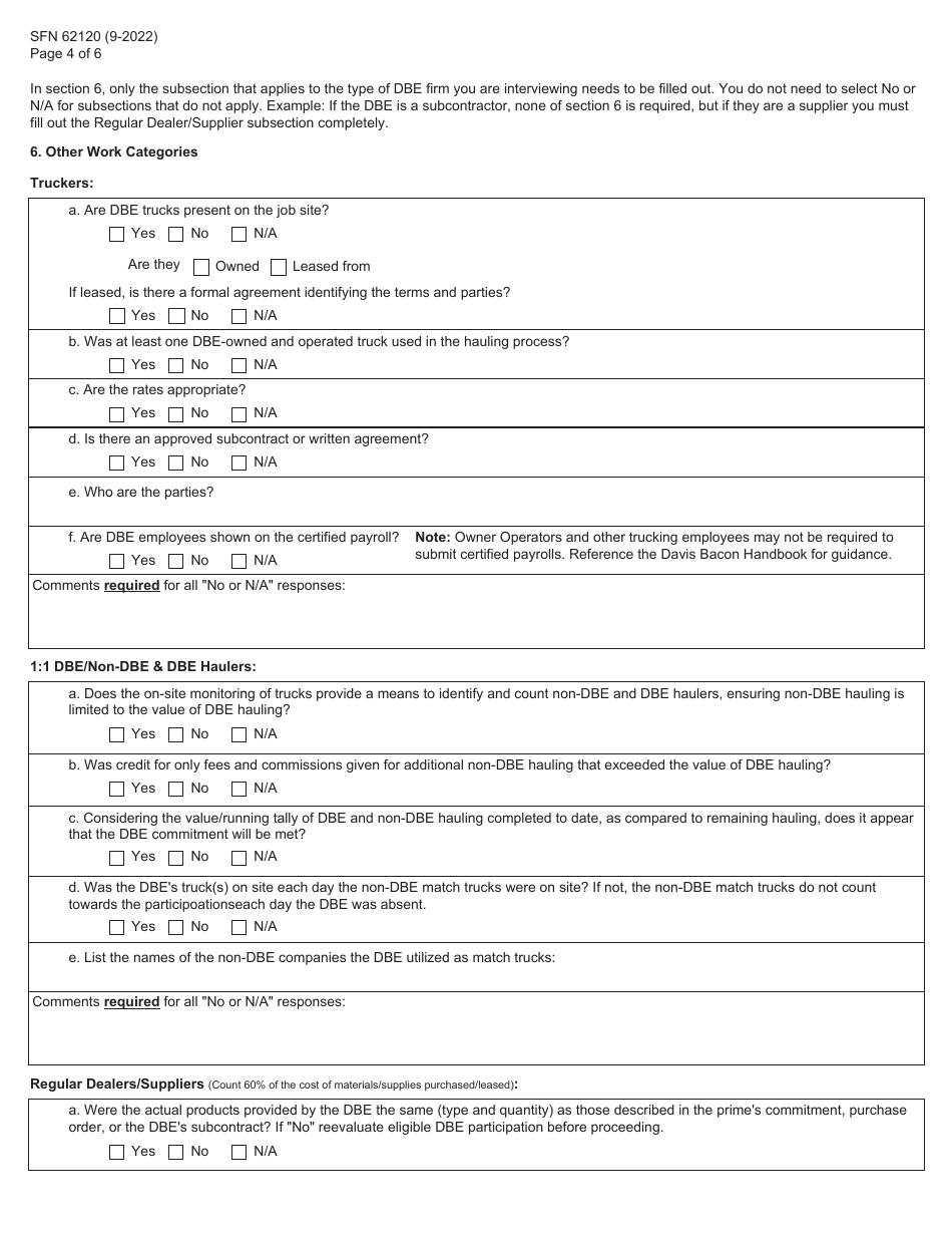 Form SFN62120 Dbe Performance - Commercially Useful Function Certification - North Dakota, Page 4