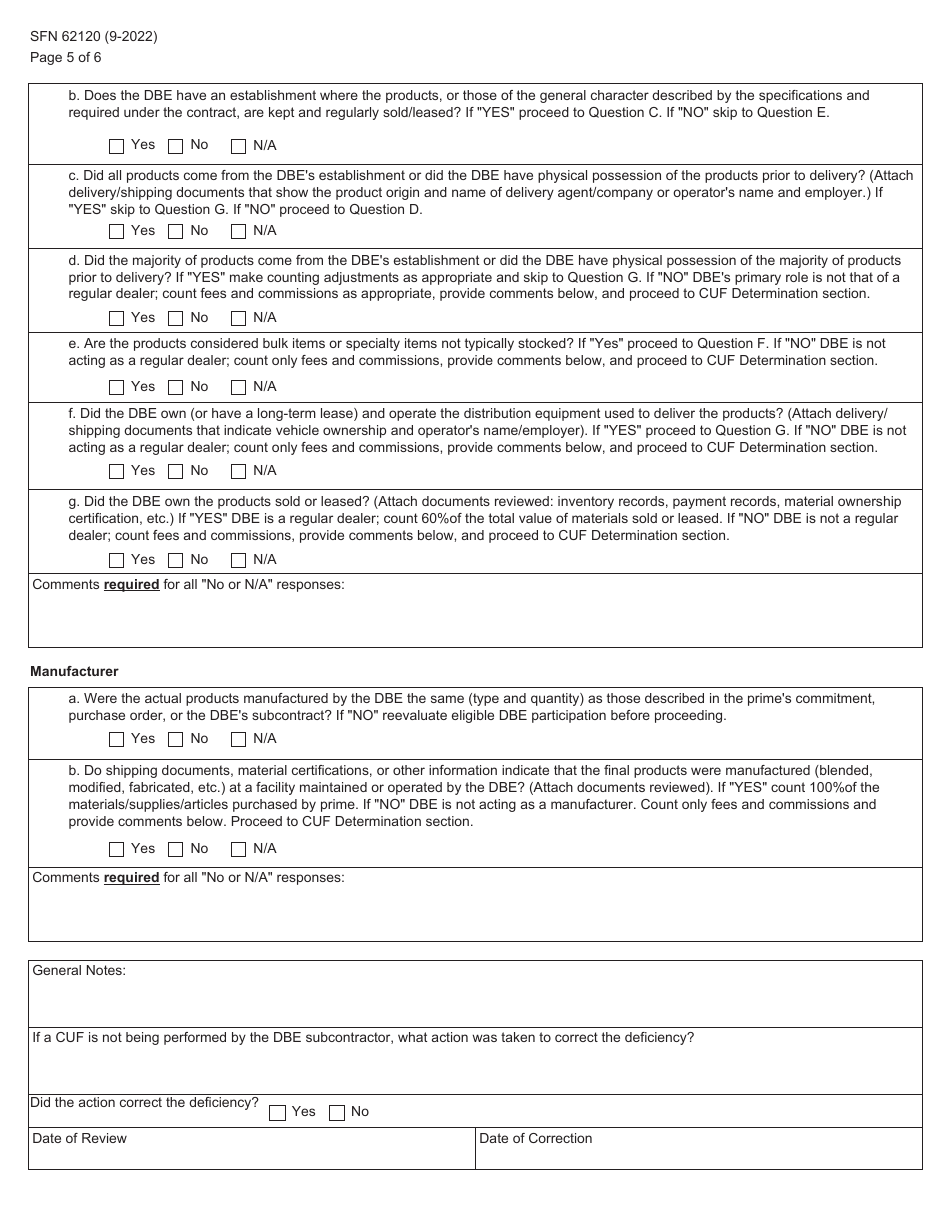 Form SFN62120 Dbe Performance - Commercially Useful Function Certification - North Dakota, Page 5