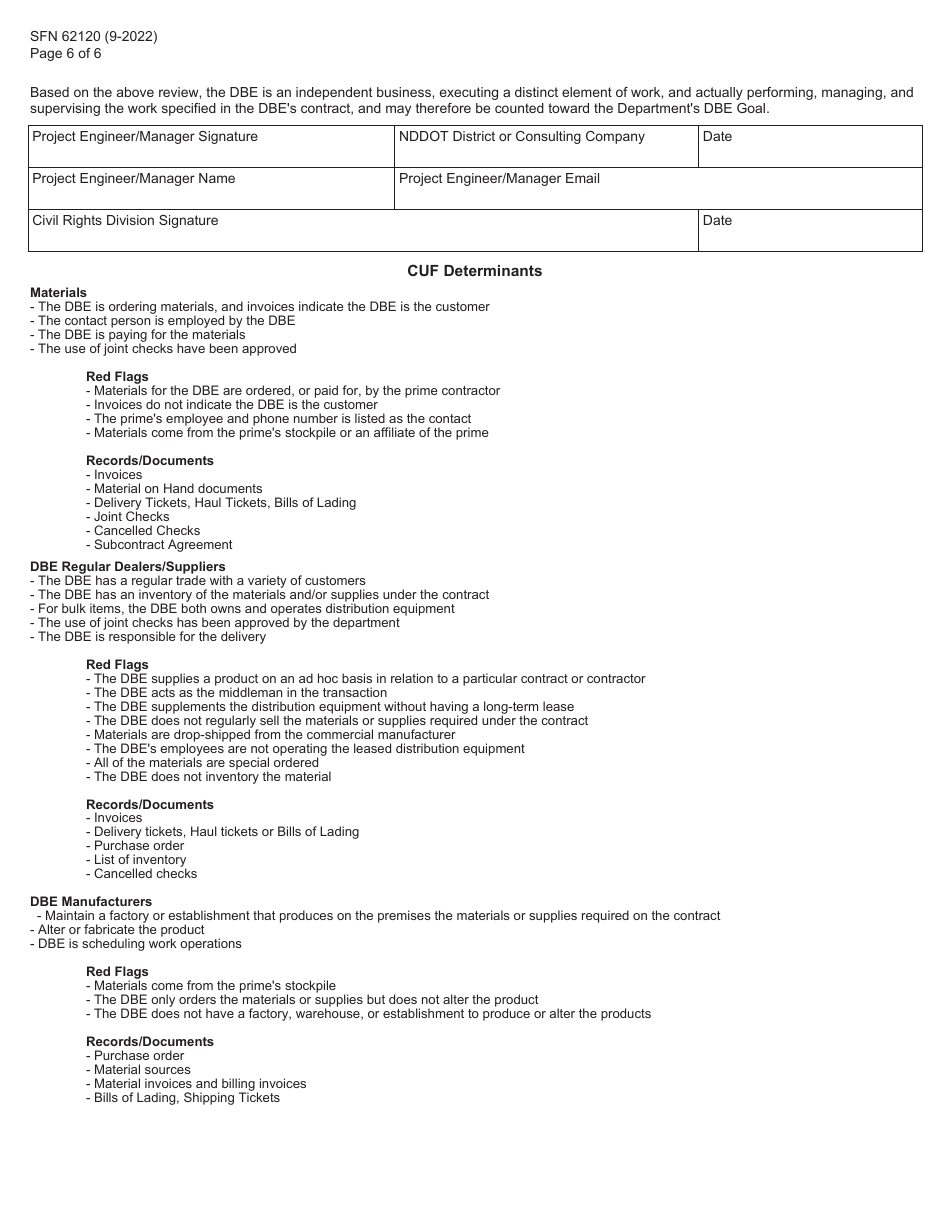 Form SFN62120 Dbe Performance - Commercially Useful Function Certification - North Dakota, Page 6
