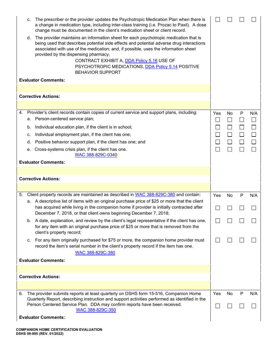 DSHS Form 09-995 Companion Home Certification Evaluation - Washington, Page 11