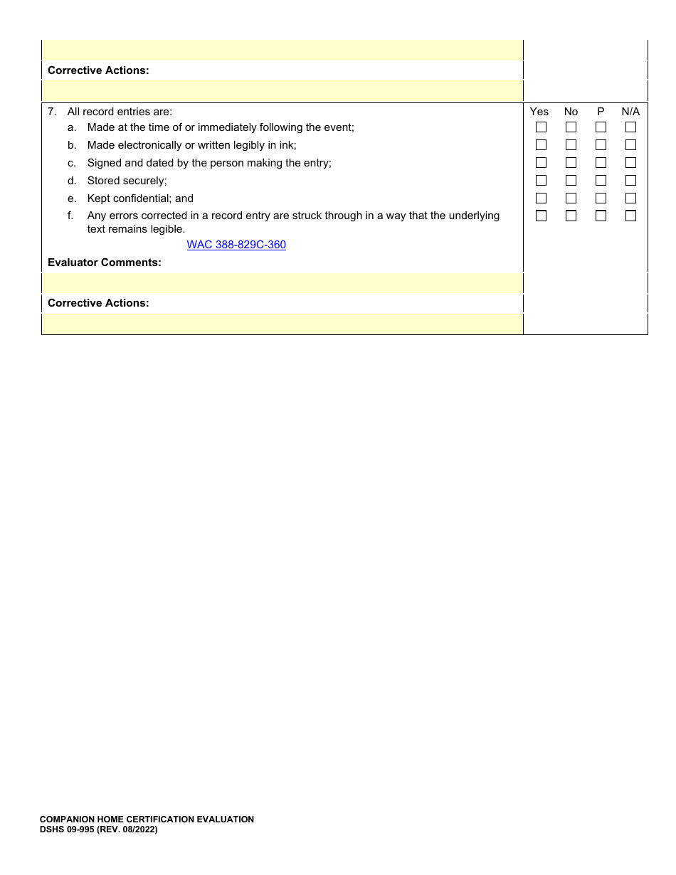 DSHS Form 09-995 Companion Home Certification Evaluation - Washington, Page 12
