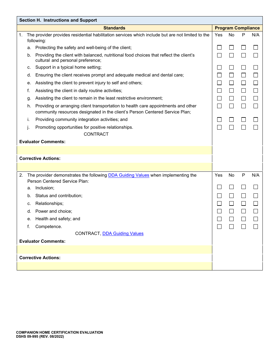 DSHS Form 09-995 Companion Home Certification Evaluation - Washington, Page 13