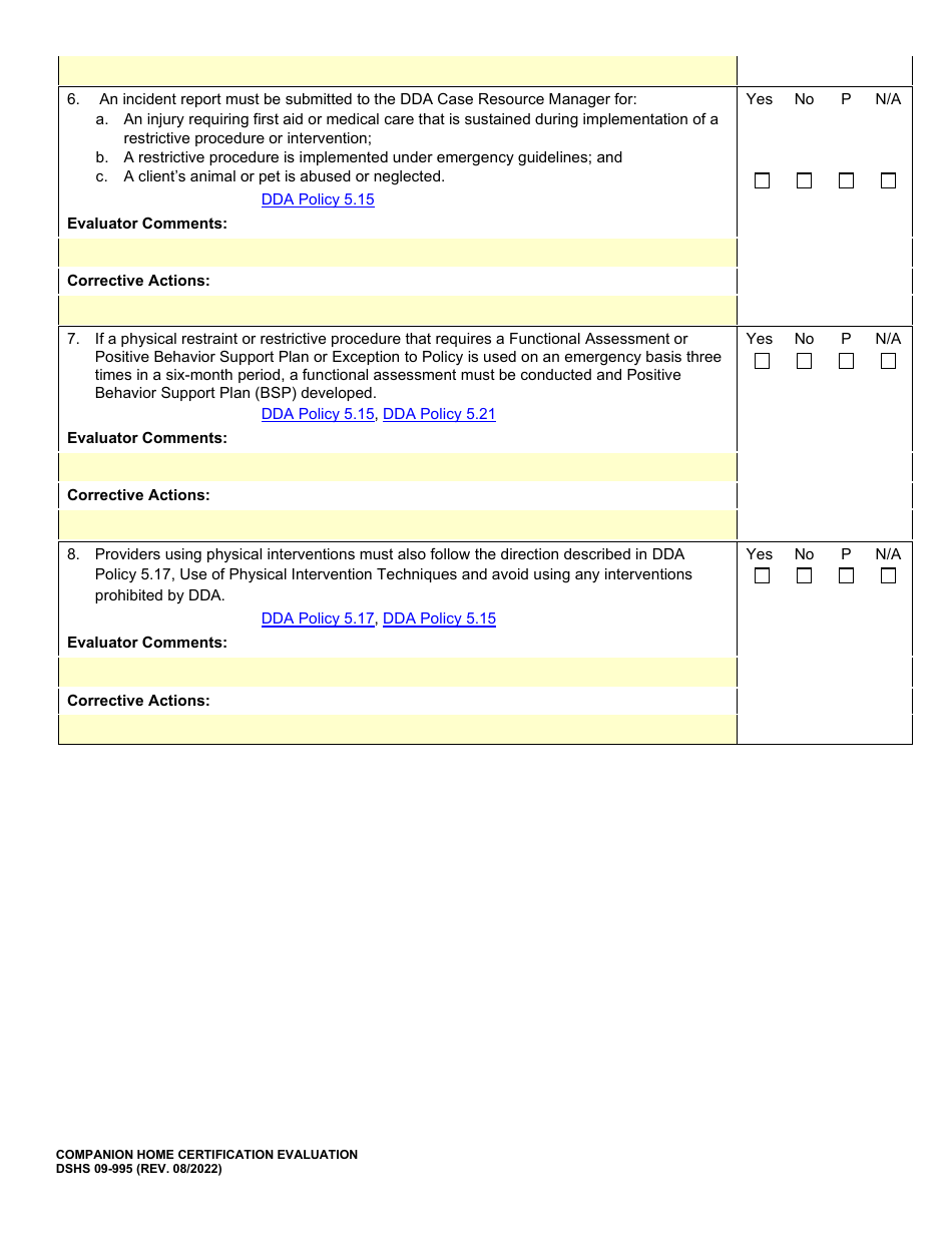 DSHS Form 09-995 Companion Home Certification Evaluation - Washington, Page 17