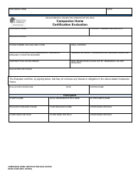 DSHS Form 09-995 Companion Home Certification Evaluation - Washington