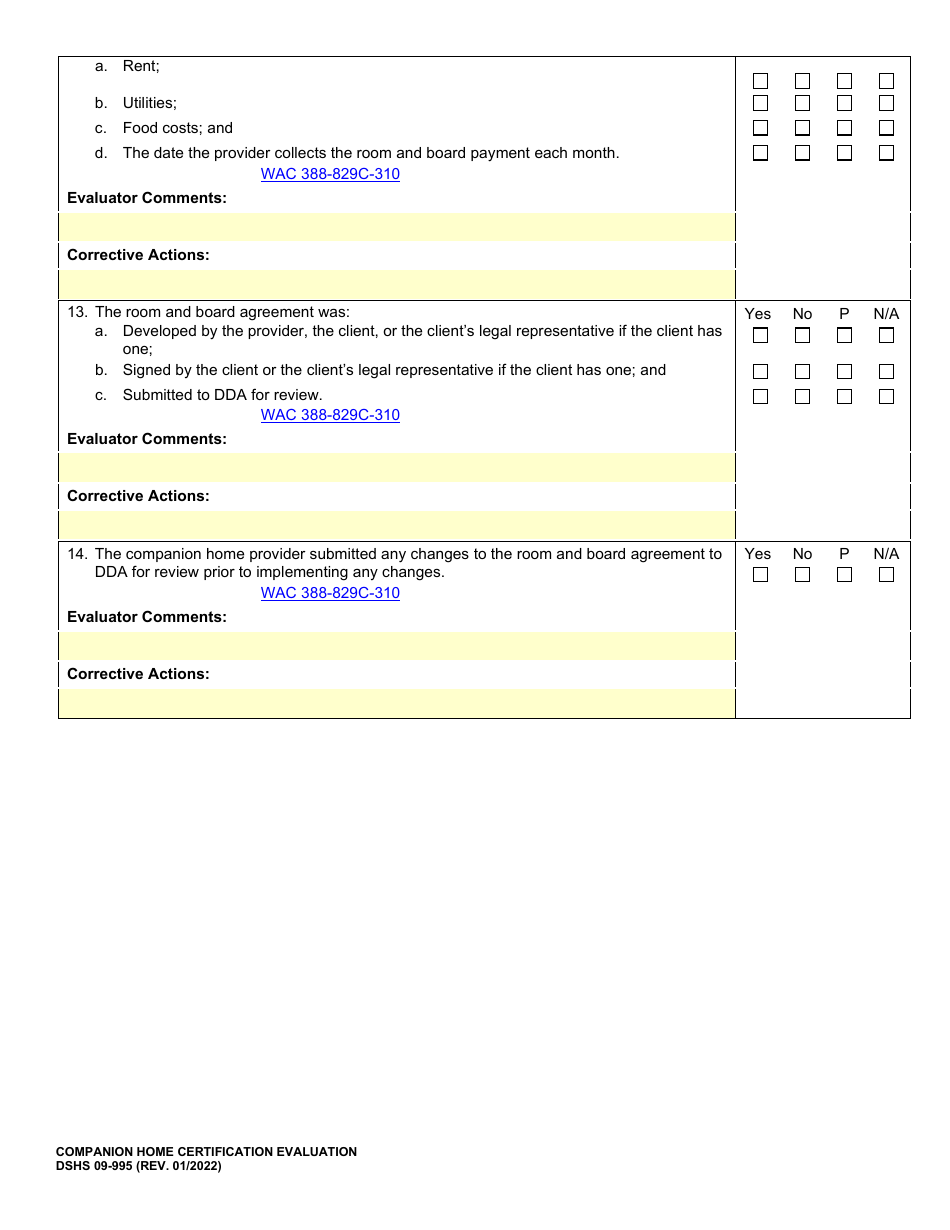 DSHS Form 09-995 Companion Home Certification Evaluation - Washington, Page 21