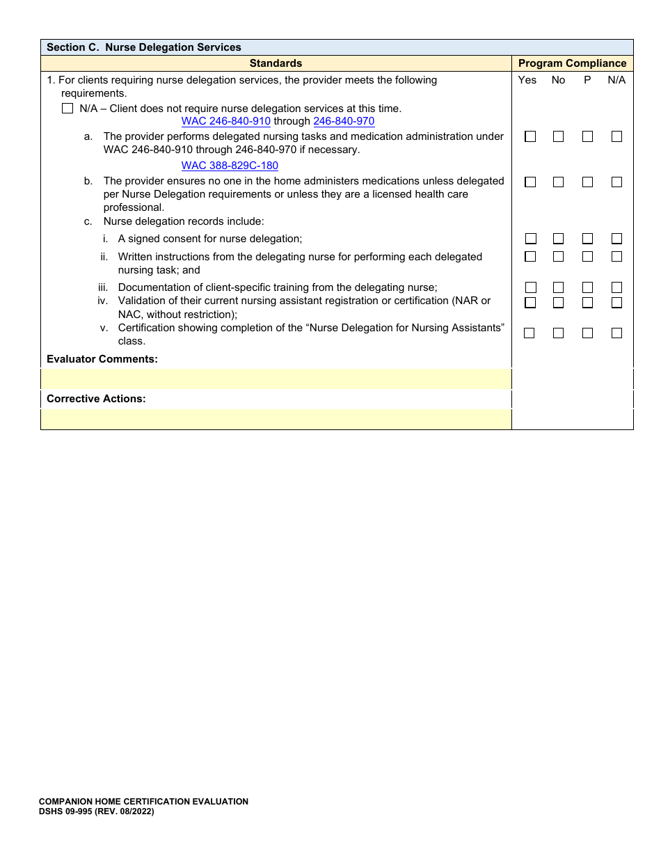DSHS Form 09-995 Companion Home Certification Evaluation - Washington, Page 5