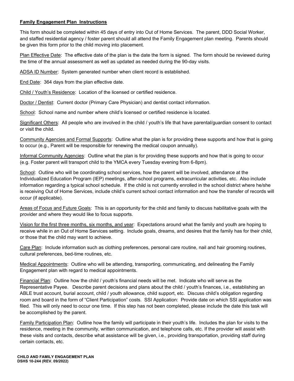 DSHS Form 10-244 Child and Family Engagement Plan - Washington, Page 4