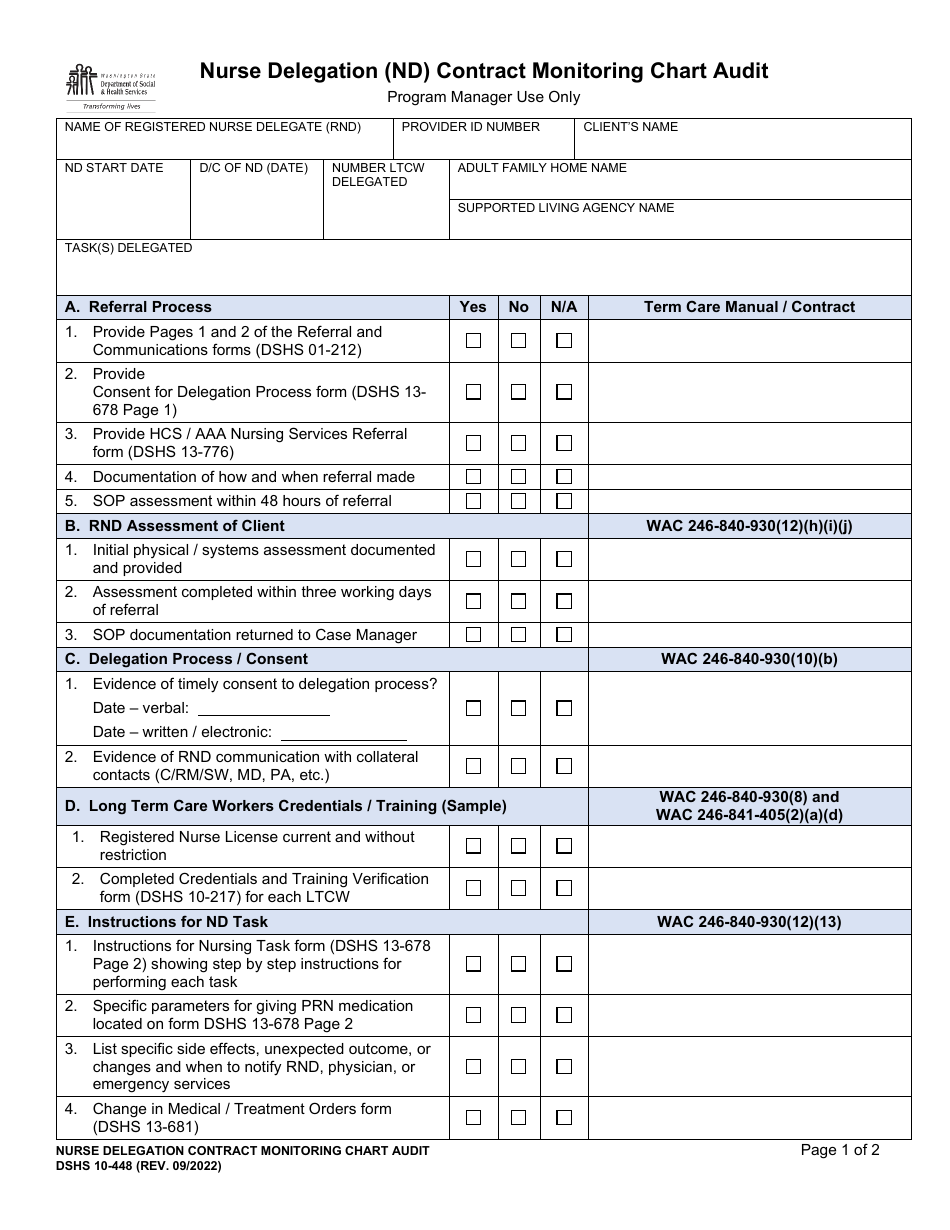 DSHS Form 10-448 Download Printable PDF or Fill Online Nurse Delegation ...