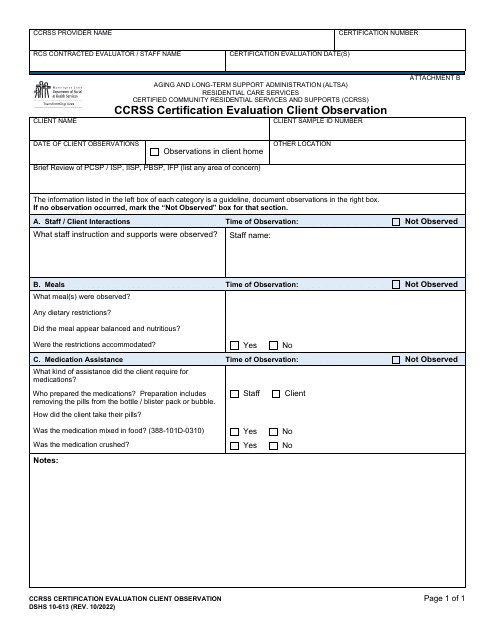 DSHS Form 10-613 Attachment B  Printable Pdf