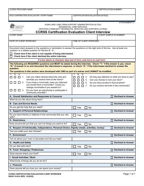 DSHS Form 10-614 Attachment C  Printable Pdf