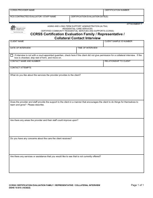 DSHS Form 10-615 Attachment F  Printable Pdf