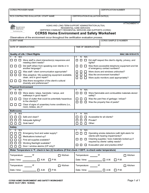 DSHS Form 10-617 Attachment H  Printable Pdf