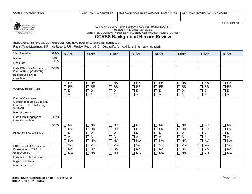 DSHS Form 10-619 Attachment L  Printable Pdf