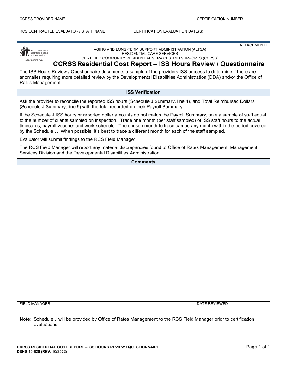 DSHS Form 10620 Attachment I Fill Out, Sign Online and Download