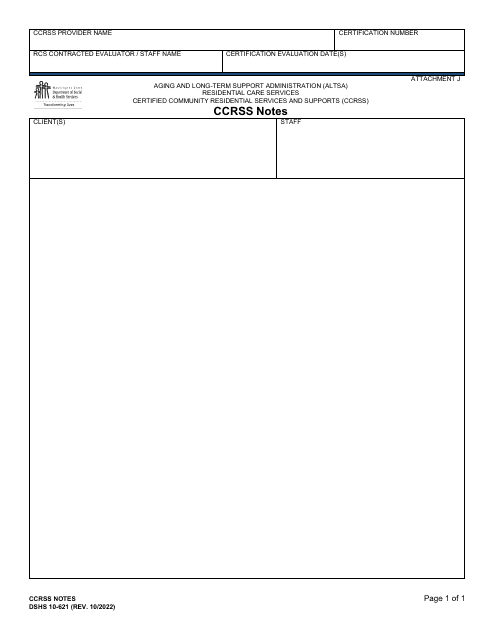 DSHS Form 10-621 Attachment J  Printable Pdf