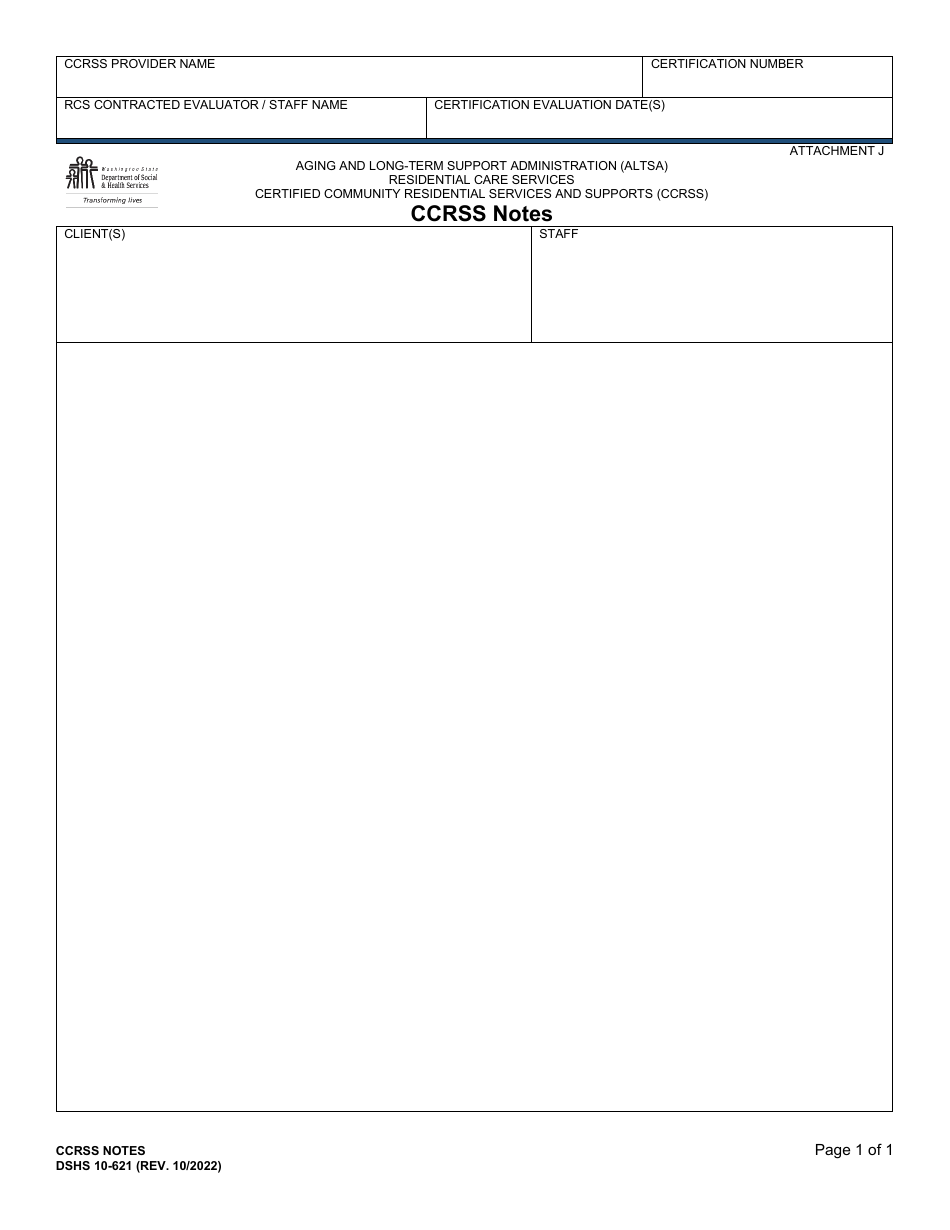 DSHS Form 10-621 Attachment J Ccrss Notes - Washington, Page 1