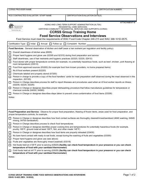 DSHS Form 10-622 Attachment M  Printable Pdf