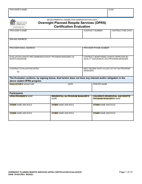 DSHS Form 10-639  Printable Pdf