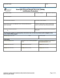 DSHS Form 10-639 Overnight Planned Respite Services (Oprs) Certification Evaluation - Washington