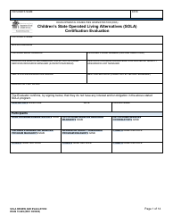 DSHS Form 10-649 Children&#039;s State Operated Living Alternatives (Sola) Certification Evaluation - Washington