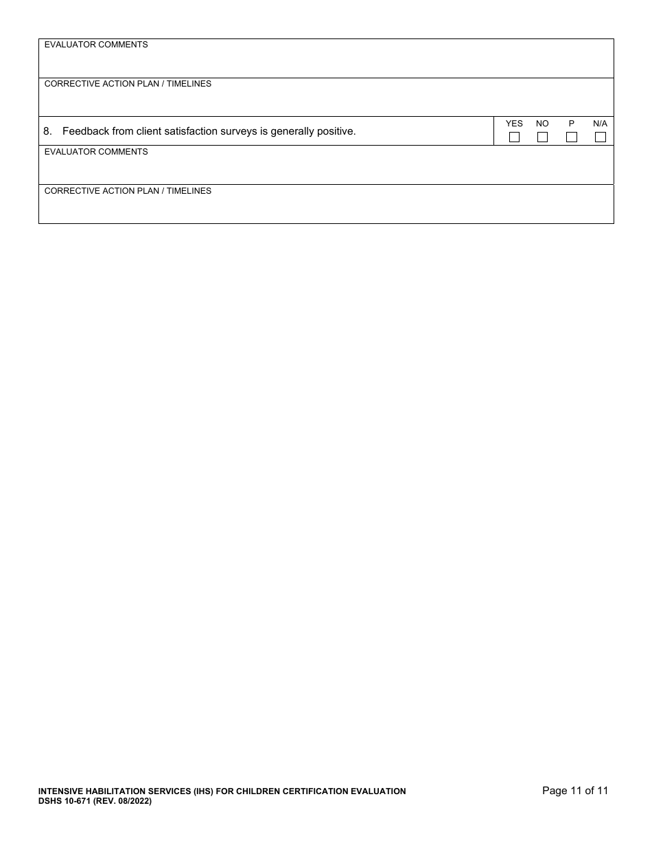 DSHS Form 10-671 Intensive Habilitation Services for Children Certification Evaluation - Washington, Page 11
