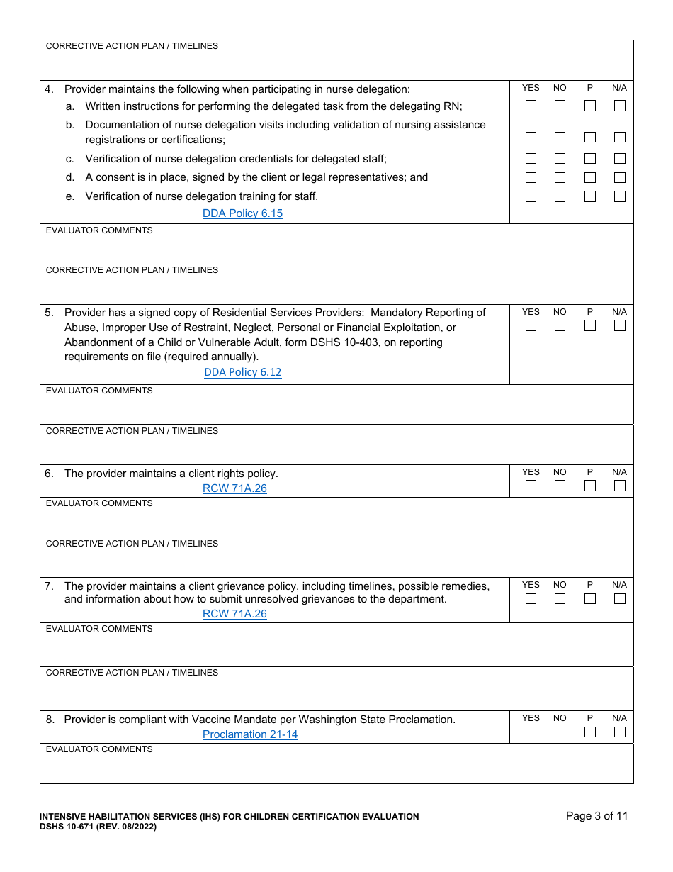 DSHS Form 10-671 Intensive Habilitation Services for Children Certification Evaluation - Washington, Page 3