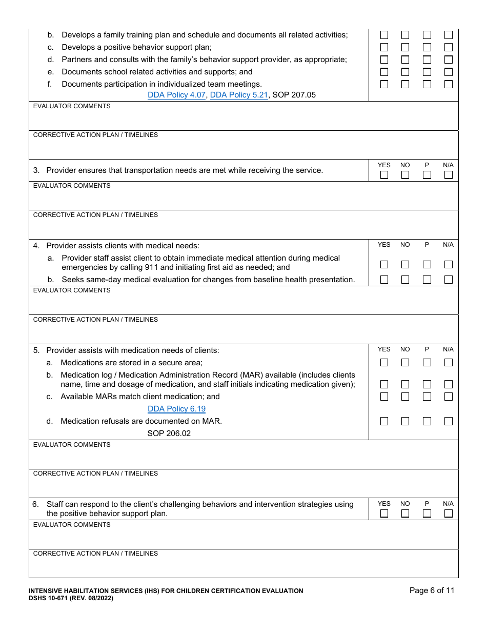 DSHS Form 10-671 Intensive Habilitation Services for Children Certification Evaluation - Washington, Page 6