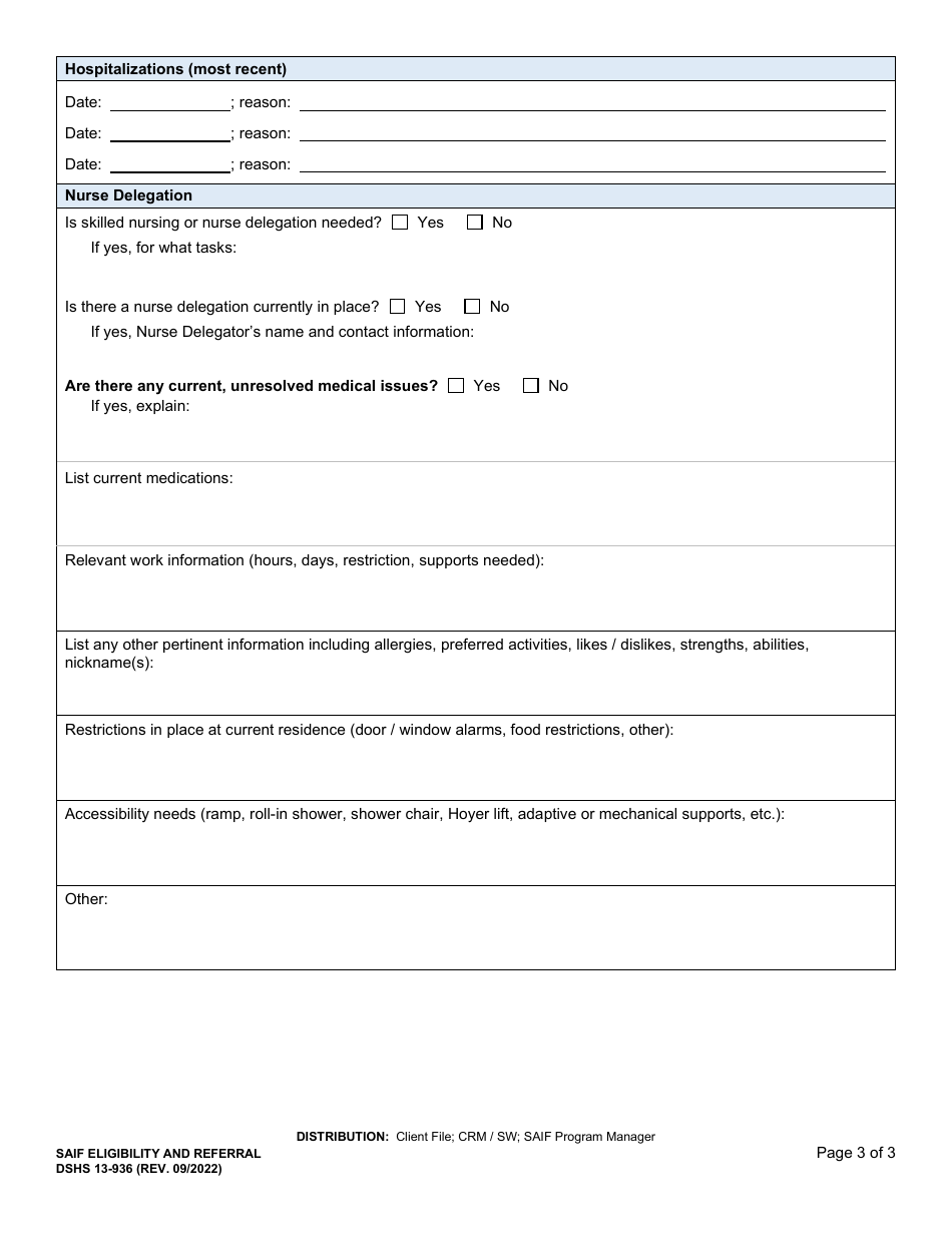 DSHS Form 13-936 Stabilization, Assessment, and Intervention Services Facility (Saif) Eligibility and Referral - Washington, Page 3