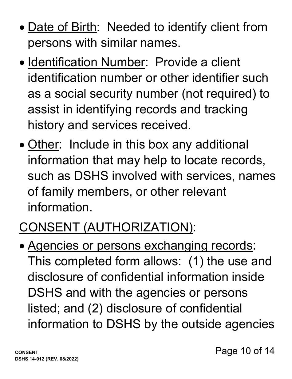 DSHS Form 14-012 Consent (Large Print) - Washington, Page 10