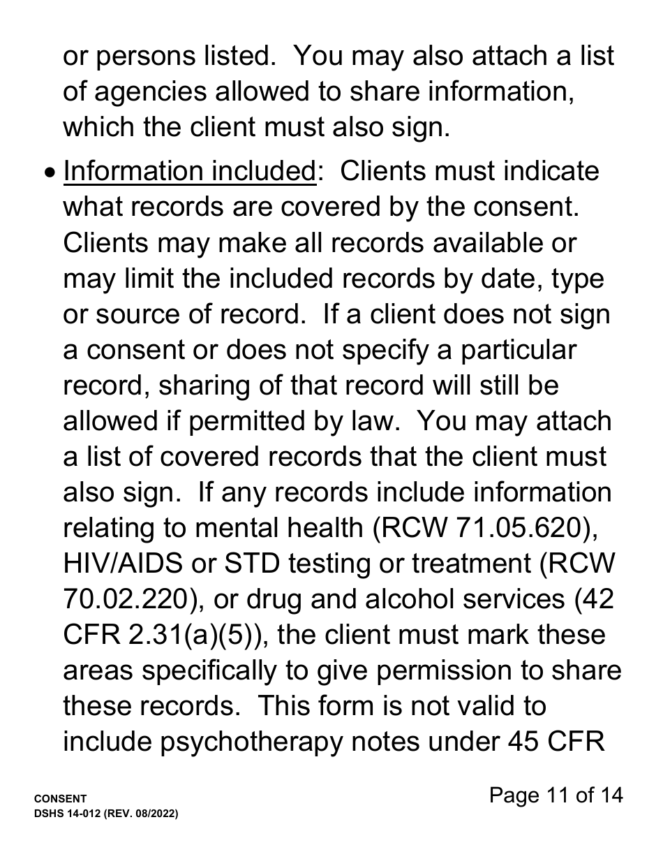 DSHS Form 14-012 Consent (Large Print) - Washington, Page 11