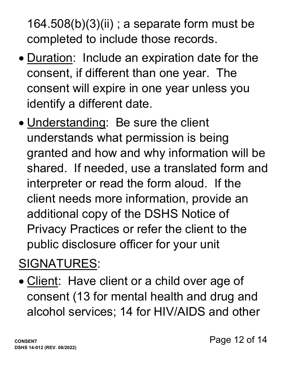 DSHS Form 14-012 Consent (Large Print) - Washington, Page 12