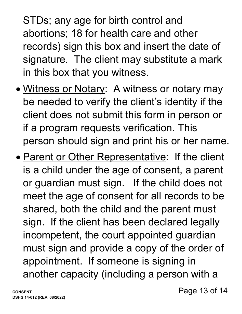 DSHS Form 14-012 Consent (Large Print) - Washington, Page 13