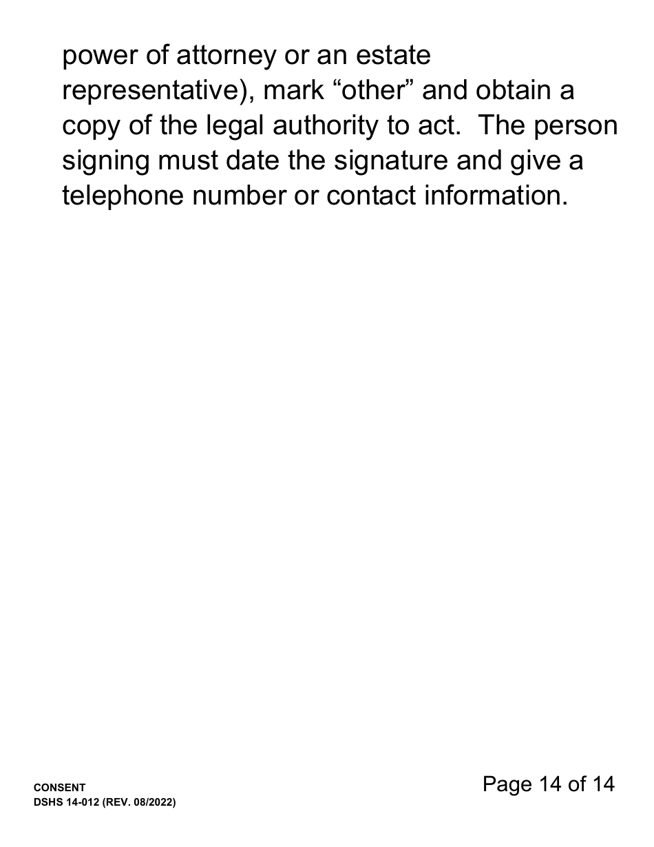 DSHS Form 14-012 Consent (Large Print) - Washington, Page 14