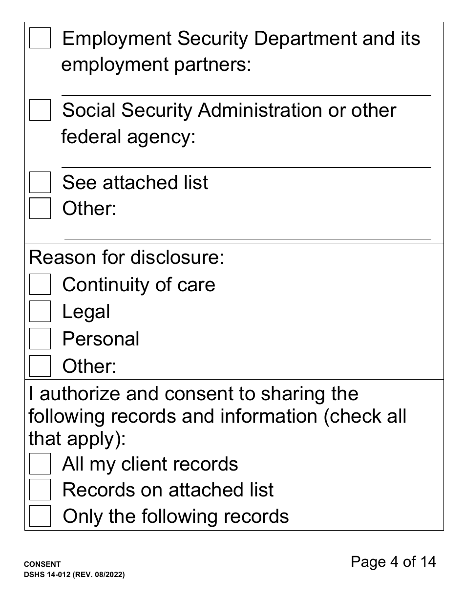 DSHS Form 14-012 Consent (Large Print) - Washington, Page 4