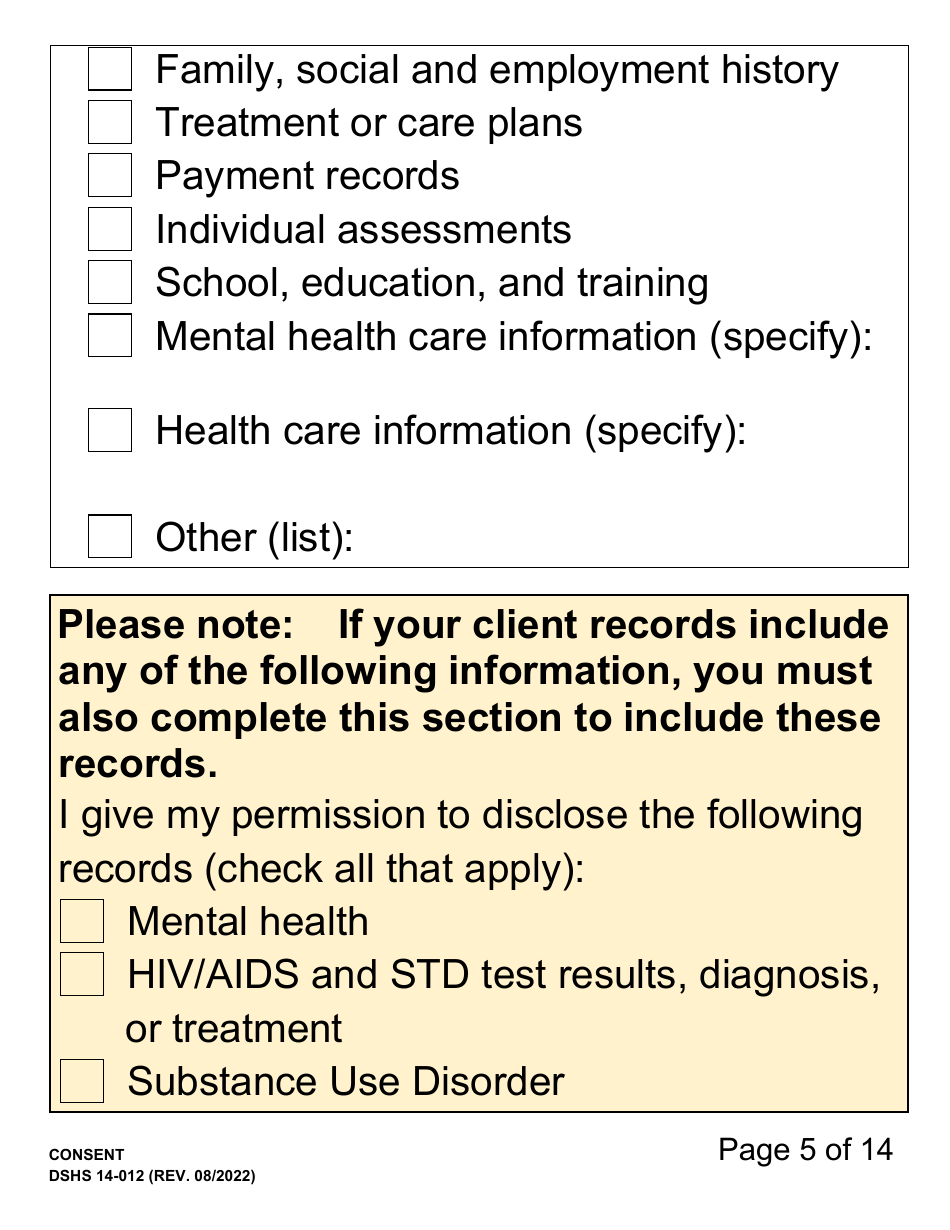 DSHS Form 14-012 Consent (Large Print) - Washington, Page 5