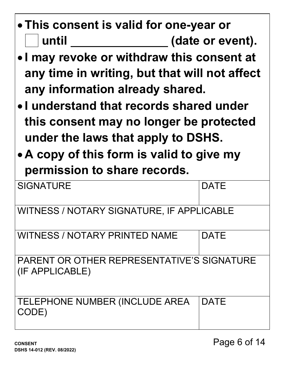 DSHS Form 14-012 Consent (Large Print) - Washington, Page 6