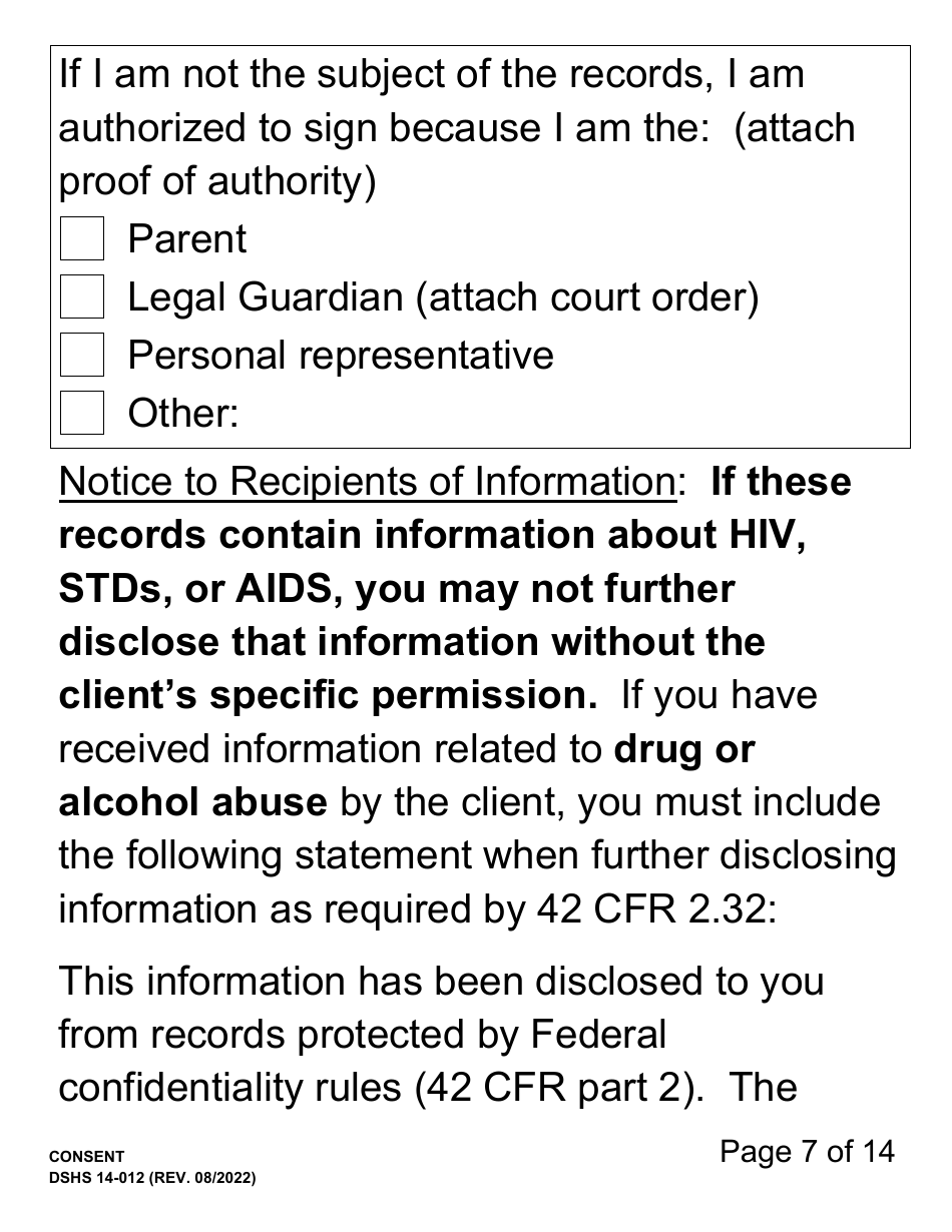 DSHS Form 14-012 Consent (Large Print) - Washington, Page 7