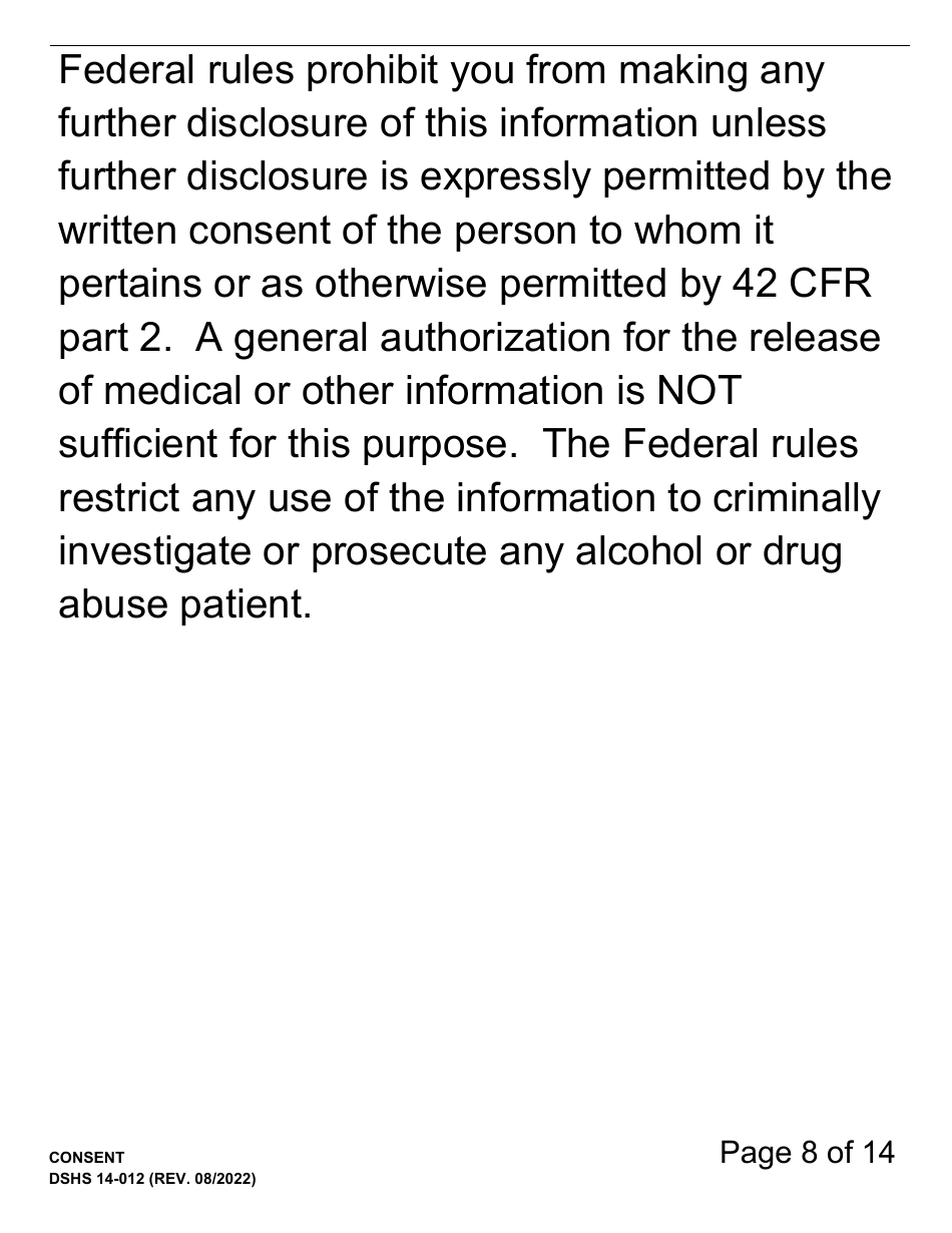 DSHS Form 14-012 Consent (Large Print) - Washington, Page 8