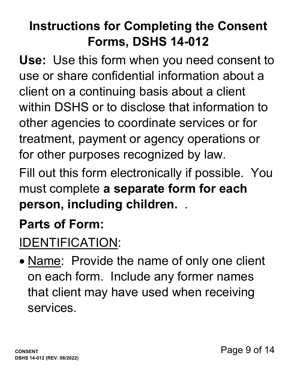 DSHS Form 14-012 Consent (Large Print) - Washington, Page 9