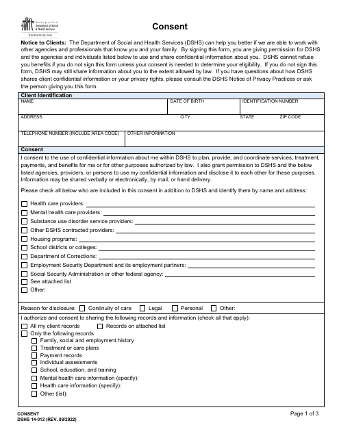 DSHS Form 14-012  Printable Pdf