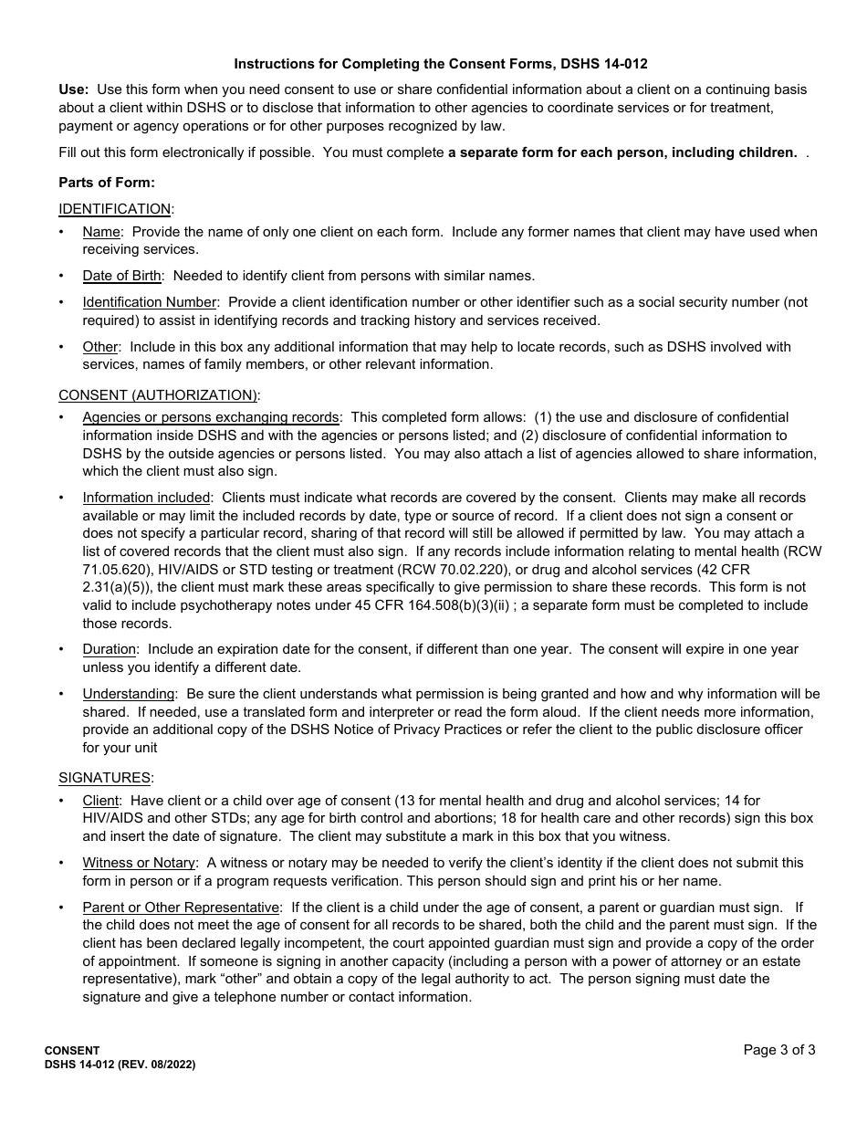 DSHS Form 14-012 Consent - Washington, Page 3