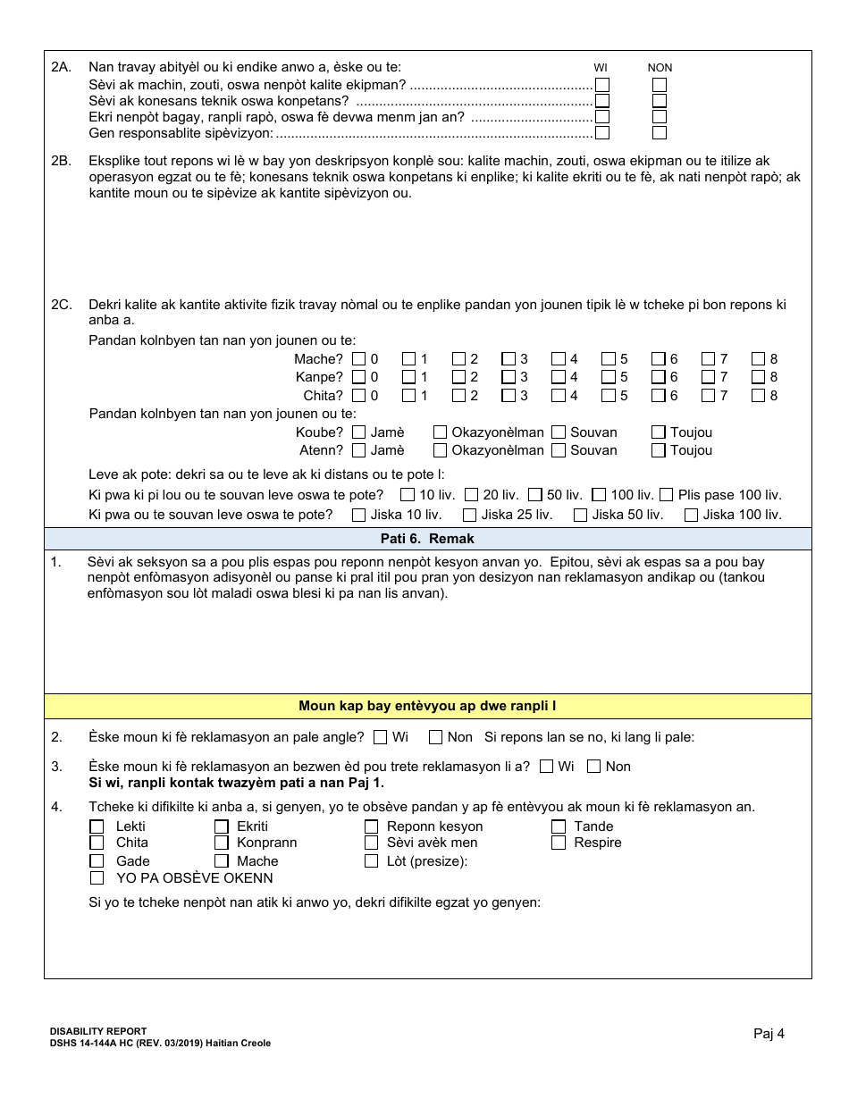 DSHS Form 14-144A Disability Report - Washington (Haitian Creole), Page 5